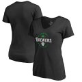 Wholesale Cheap Milwaukee Brewers Majestic Women's Forever Lucky V-Neck T-Shirt Black