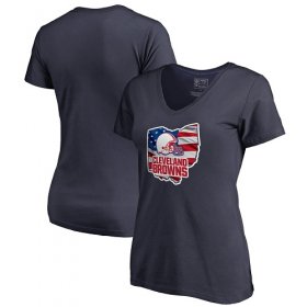 Wholesale Cheap Women\'s Cleveland Browns NFL Pro Line by Fanatics Branded Navy Banner State V-Neck T-Shirt