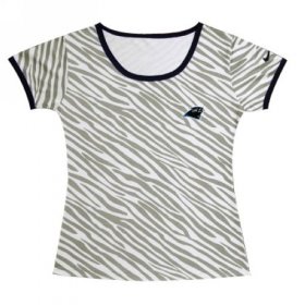 Wholesale Cheap Women\'s Nike Carolina Panthers Chest Embroidered Logo Zebra Stripes T-Shirt