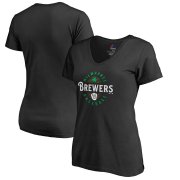 Wholesale Cheap Milwaukee Brewers Majestic Women's Forever Lucky V-Neck T-Shirt Black